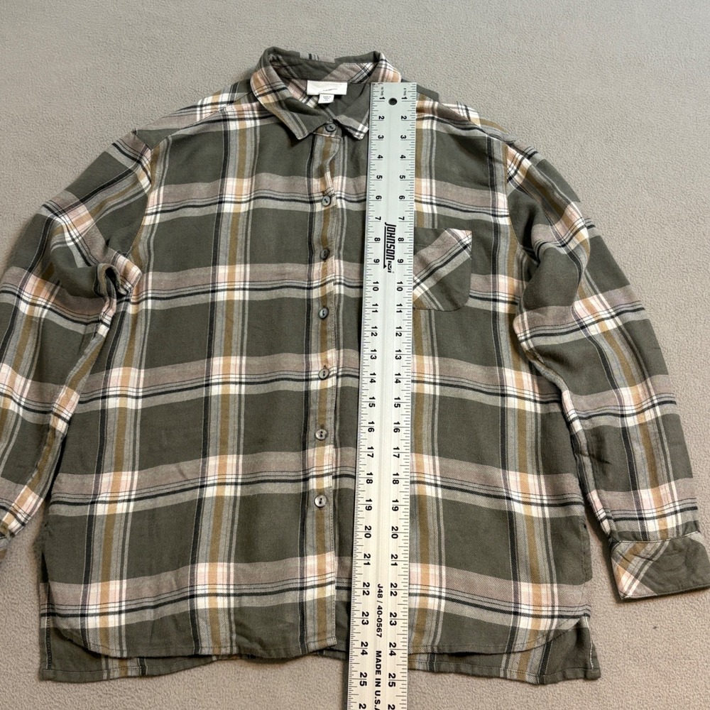 J Jill Olive Green Plaid Button Down women's Shirt Petite XS Long Sleeve - Picture 7 of 8